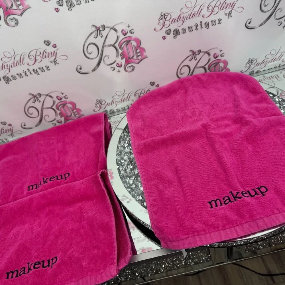 Queenwest Set of 4 towels makeup embroidery Vibrant Pink Makeup Towels pink bath